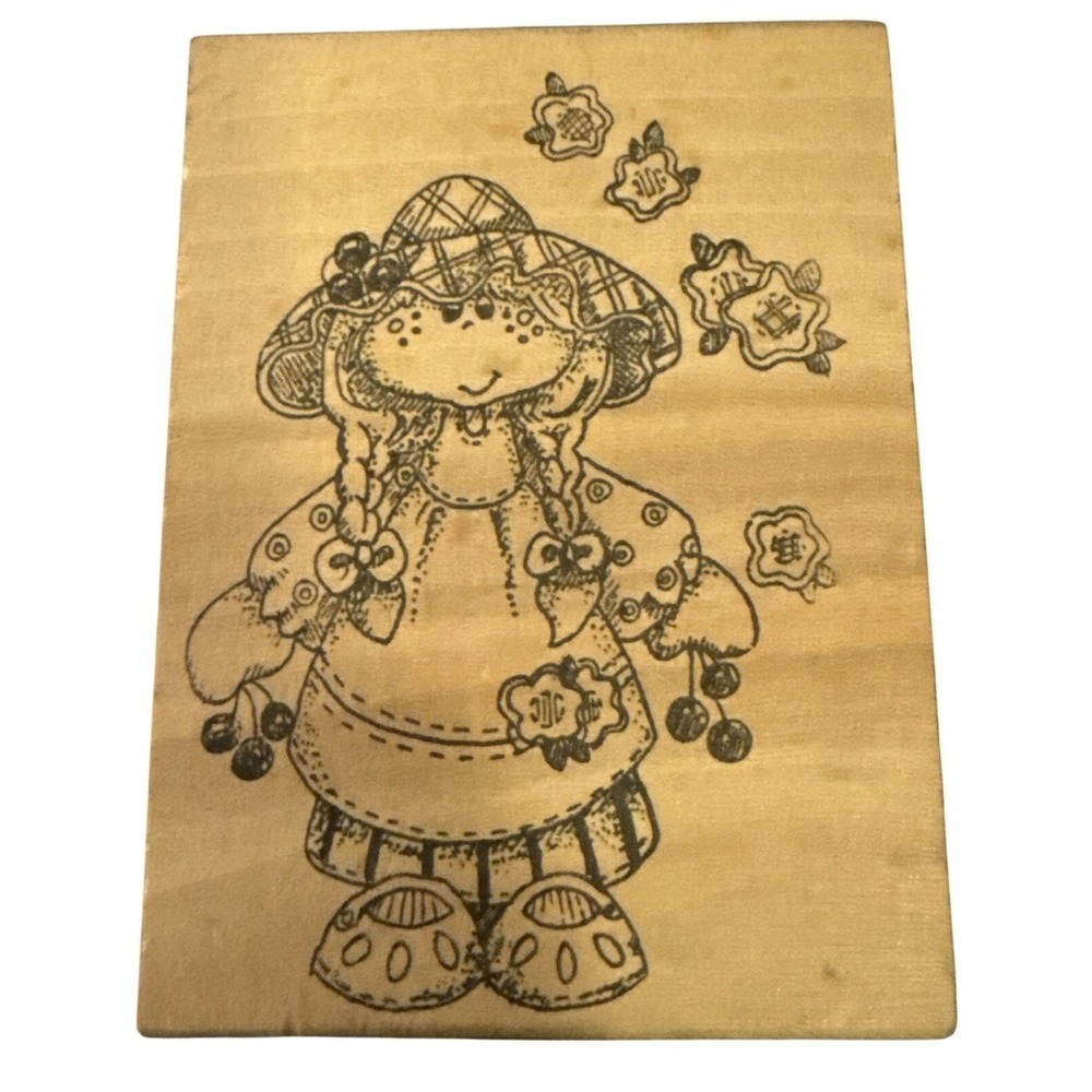 Stamp Affair Mary Gould‎ Wood Mounted Rubber Stamp Country Girl Rag Doll 1995